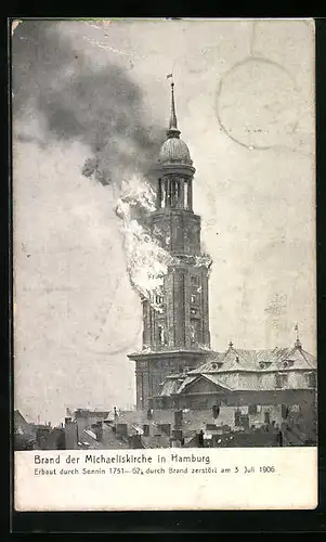 AK Hamburg-Neustadt, Brand der Michaeliskirche 1906