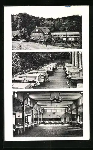 AK Lemförde, Gasthof Hannoversches Berghaus - Gebäude, Garten, Saal