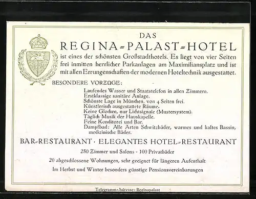 AK München, Blick auf Regina Palast Hotel