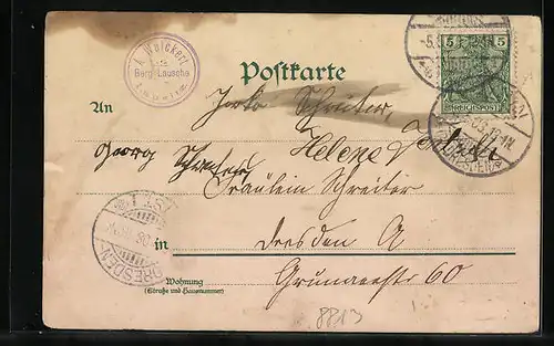 Lithographie Waltersdorf, Berggasthof Lausche, Gebirgspanorama, Ansicht v. d. Sängerhöhe