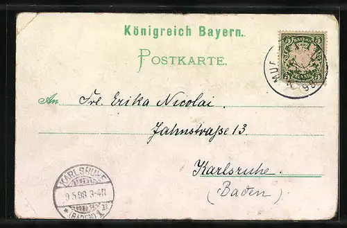 Lithographie München, Marienplatz, Siegesthor, Totalansicht, Münchner Kindl