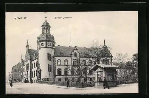 AK Glauchau, Strassenpartie am kaiserlichen Postamt