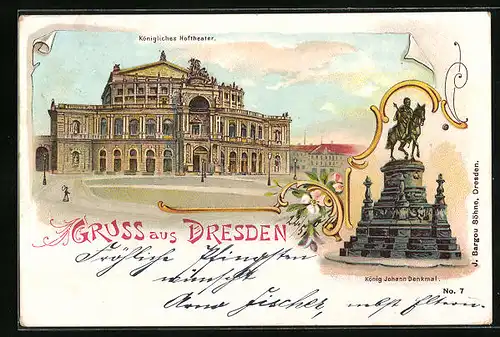 Lithographie Dresden, Königliches Hoftheater, König Johann Denkmal