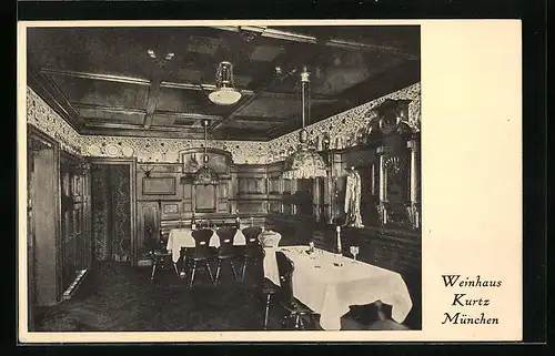 AK München, Restaurant und Weinhaus Kurtz, Innenansicht