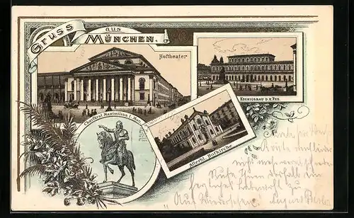 Lithographie München, Hoftheaterm Königsbräu d. k. Res., Allerhl. Hoftheater, Kurfürst Maximilian I. Mon.