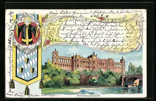 Lithographie München, Blick auf das Maximilianeum, Münchner Kindl