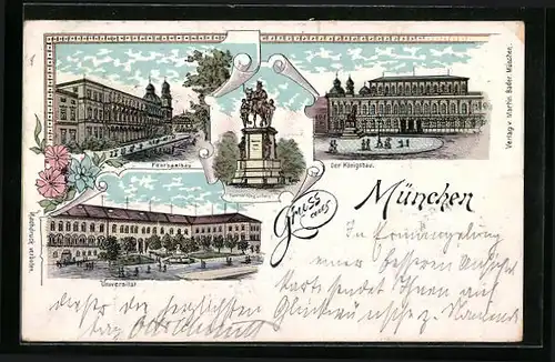 Lithographie München, Festsaalbau, Königsbau, Universität