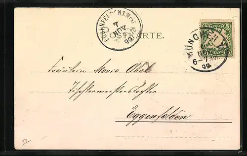 AK München, Ortsansicht mit Frauenkirche und Münchner Kindl mit Bierkrug