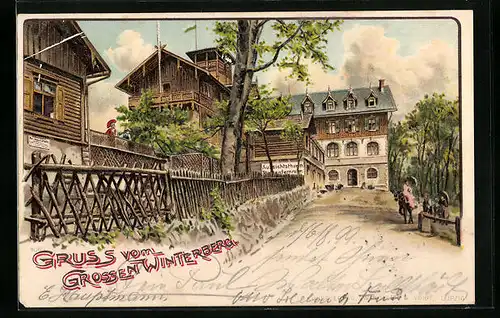 Lithographie Winterberg, Aussichtsturm u. Riesenfernrohr
