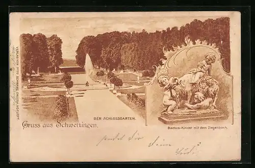 AK Schwetzingen, Schlossgarten, Bachus-Kinder mit dem Ziegenbock