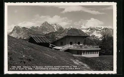 AK Alpe di Siusi /Val Gardena, Ristorante Stazione Funivia verso Le Odle e Stevia, Funivia Aerea Ortisei, Dolomiti