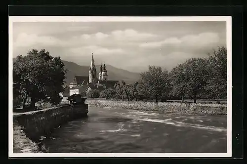 AK Brixen, Flusspartie mit Blick auf Kirche