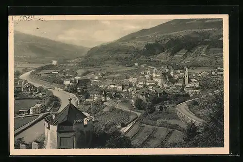 AK Brixen, Ortsansicht mit Fluss aus der Vogelschau