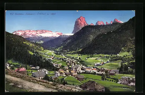 AK Ortisei, Gesamtansicht mit Dolomitenkette