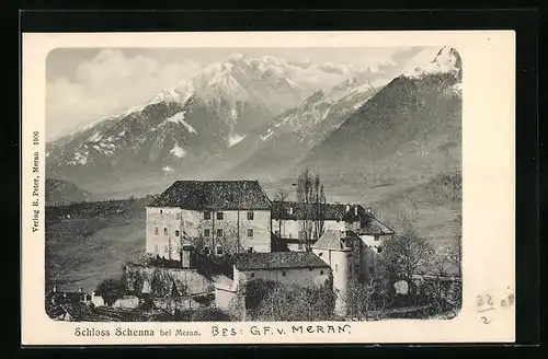 AK Schenna bei Meran, Schloss vor Bergpanorama