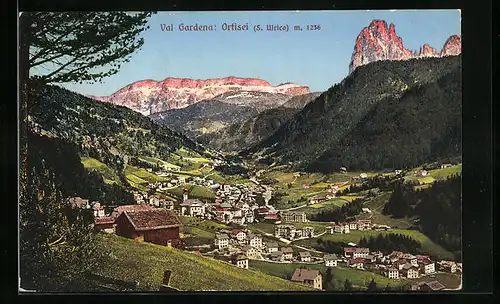 AK Ortisei, Ortsansicht vor Bergpanorama