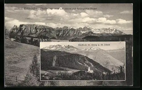 AK Oberbozen, Blick auf Schlern, Rosengartengruppe, St. Georg