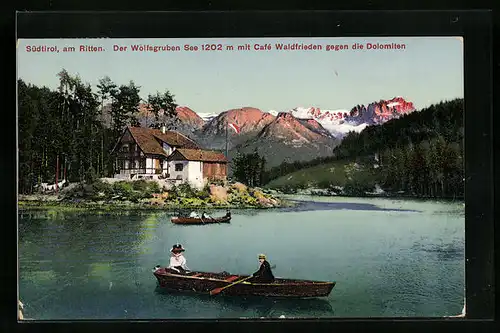 AK Wolfsgruben See am Ritten, Café Waldfrieden gegen die Dolomiten