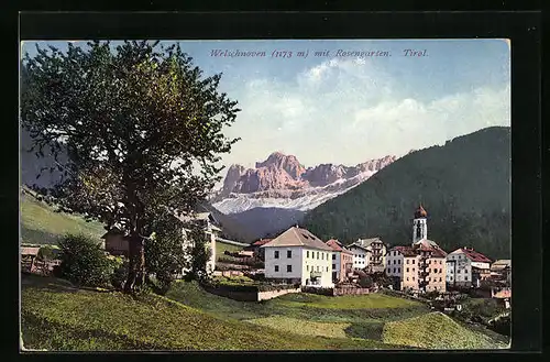 AK Welschnoven, Ort mit Kirche, Blick auf den Rosengarten