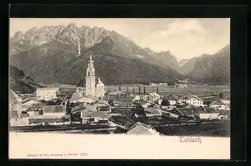 AK Toblach, Ortspartie mit der Kirche