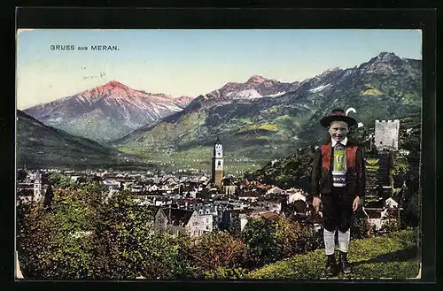 AK Meran, Ortsansicht mit der Kirche