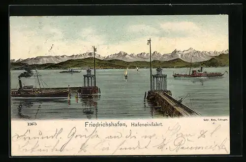 AK Friedrichshafen, Dampfer, Hafeneinfahrt