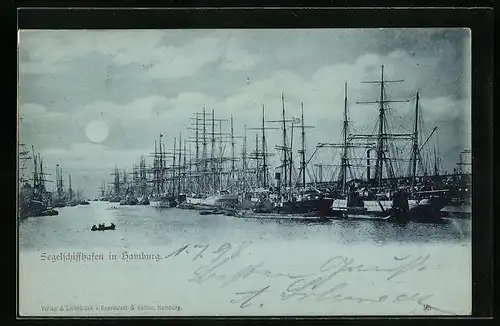 Mondschein-AK Hamburg, Der Segelschiffhafen