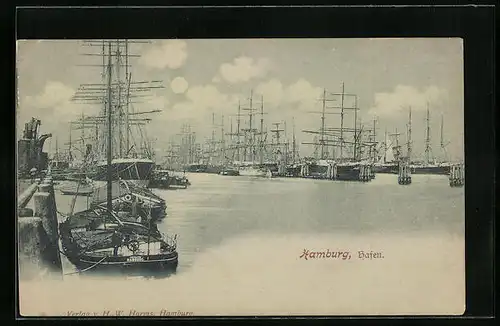 AK Hamburg, Segelschiffe im Hafen, Freihafen Hamburg