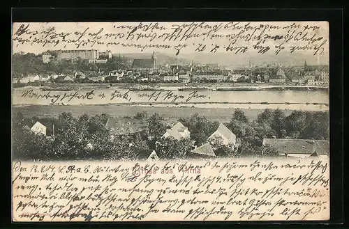 AK Pirna, Flusspartie mit Kirche und Schloss