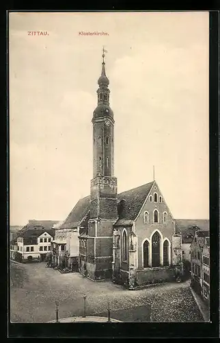 AK Zittau, Klosterkirche mit Nachbarhäusern