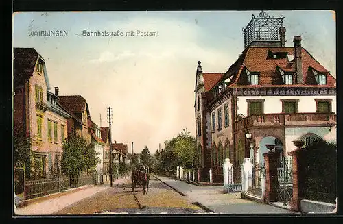 AK Waiblingen, Bahnhofstrasse mit Postamt