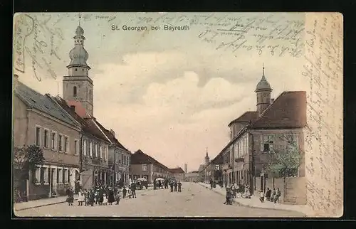 AK St. Georgen bei Bayreuth, Strassenpartie mit Anwohnern
