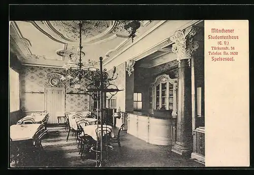 AK München, Münchener Studentenhaus in der Türkenstrasse - Speisesaal