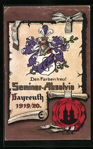 Künstler-AK Bayreuth, Seminar-Absolvia 1919 /20, Den Farben treu!