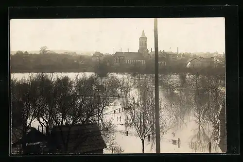 Foto-AK Waiblingen, Überschwemmte Ortspartie nach dem Hochwasser 1919