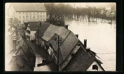 Foto-AK Waiblingen, Überschwemmte Ortspartie nach dem Hochwasser 1919