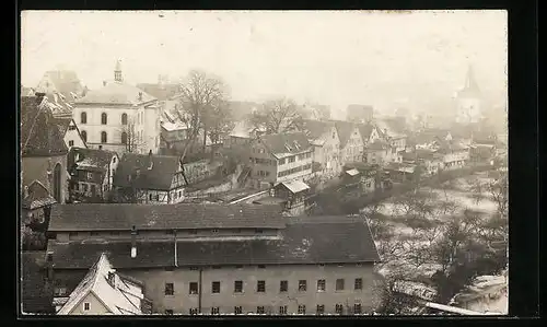Foto-AK Waiblingen, Überschwemmte Ortspartie nach dem Hochwasser 1919 aus der Vogelschau