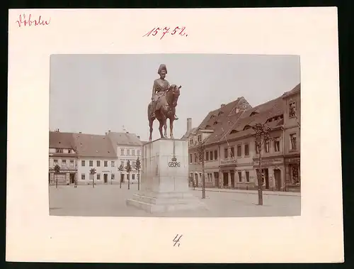 Fotografie Brück & Sohn Meissen, Ansicht Döbeln, Marktplatz Metzgerei Gerstenberger, König-Georg-Denkmal