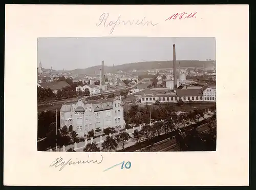 Fotografie Brück & Sohn Meissen, Ansicht Rosswein, Fischer & Fuchs Achsen-Fabrik, Eisenbahnschienen