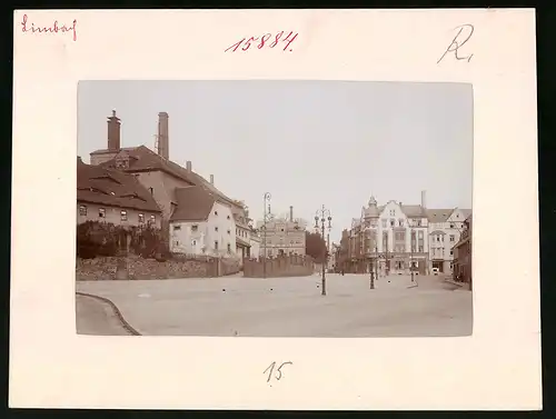 Fotografie Brück & Sohn Meissen, Ansicht Limbach, Marktplatz mit Bäckerei Schneider & Laden von Moritz Köhler