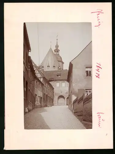 Fotografie Brück & Sohn Meissen, Ansicht Penig, Friedensstrasse mit Kirchturm