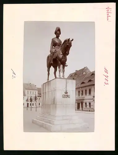 Fotografie Brück & Sohn Meissen, Ansicht Döbeln, Marktplatz mit Metzgerei Gerstenberger, König Georg-Denkmal
