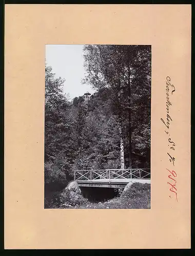 Fotografie Brück & Sohn Meissen, Ansicht Frankenberg, Partie mit Brücke im Lützeltale