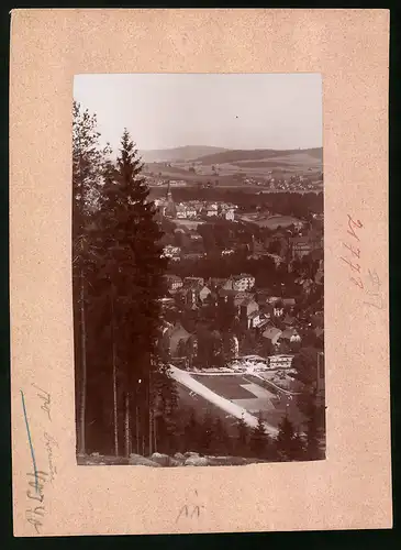 Fotografie Brück & Sohn Meissen, Ansicht Sebnitz, Blick vom Wald auf die Stadt mit Holzwirtschaft