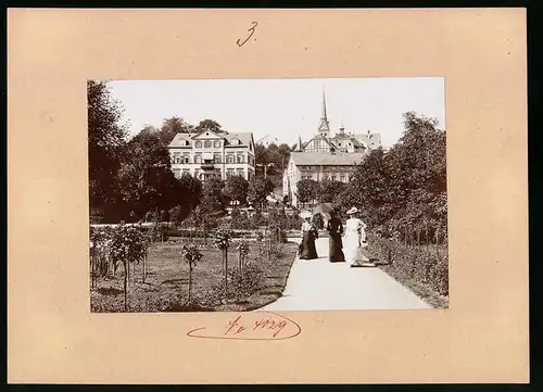 Fotografie Brück & Sohn Meissen, Ansicht Bad Elster, Partie im Rosengarten mit wandelnden Damen