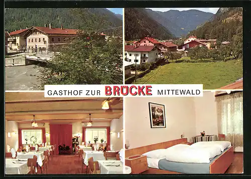AK Mittewald bei Franzenfeste, Gasthof zur Brücke, Aussen- und Innenansicht