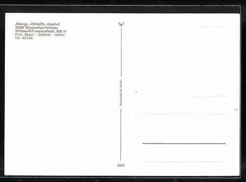 AK Mittewald-Franzenfeste bei Bozen, Gasthof Thaler, Aussenansicht