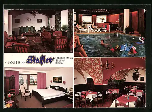 AK Mauls, Gasthof Stafler, Innenansichten mit Pool, Zimmer