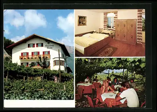 AK Kaltern, Gasthof Gerda, an der Weinstrasse, Zimmer, Gäste auf der Terrasse