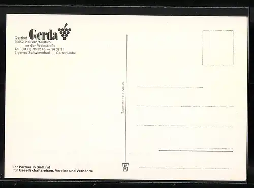 AK Kaltern an der Weinstrasse, Gasthof Gerda, Schwimmbad, Gartenlaube